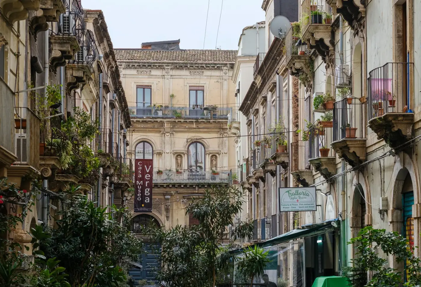Experience the architectural charm of a historic street in Catania, Sicily, Italy.