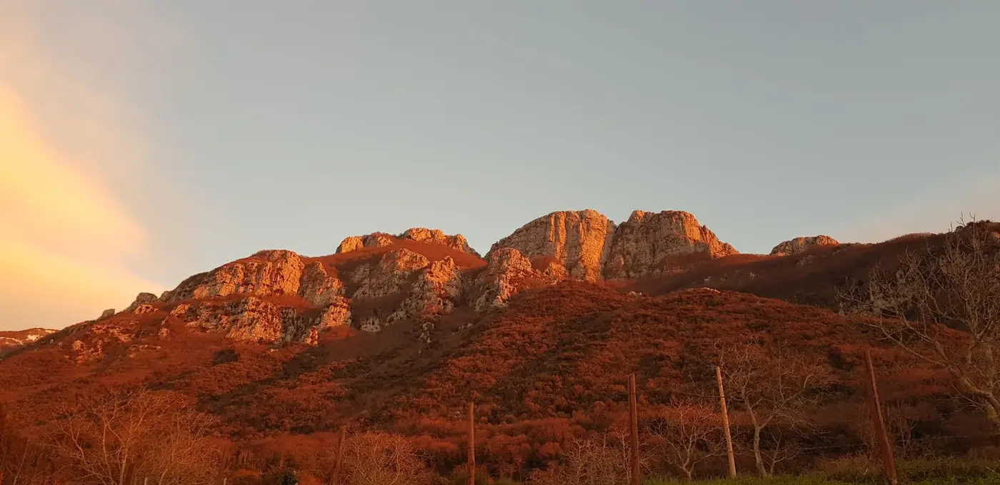 Beautiful sunset over the rocky mountains in Postiglione, Campania, Italy.