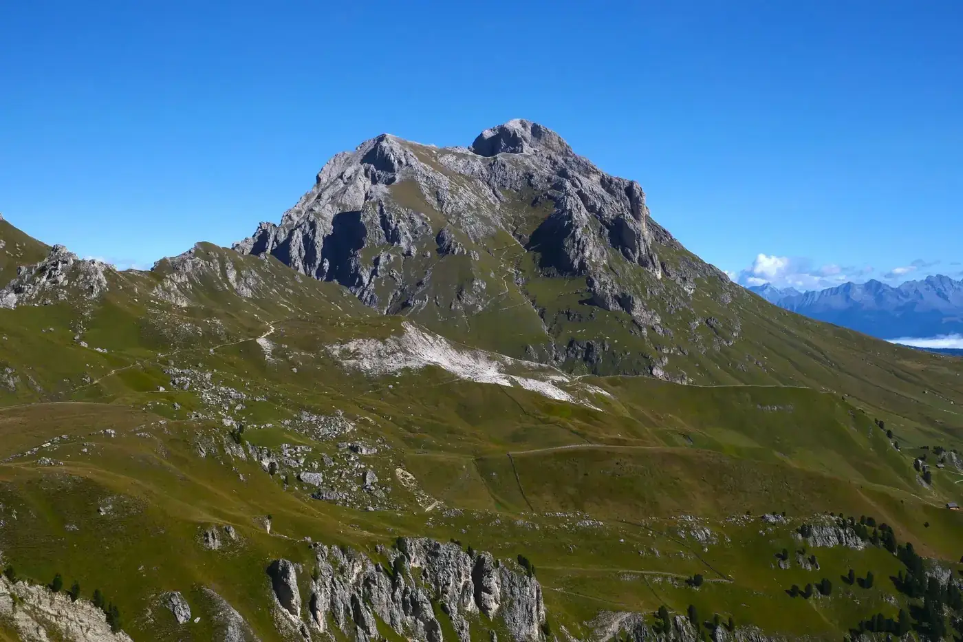 Breathtaking view of the Dolomites in Trentino-South Tyrol, Italy, under clear skies.
