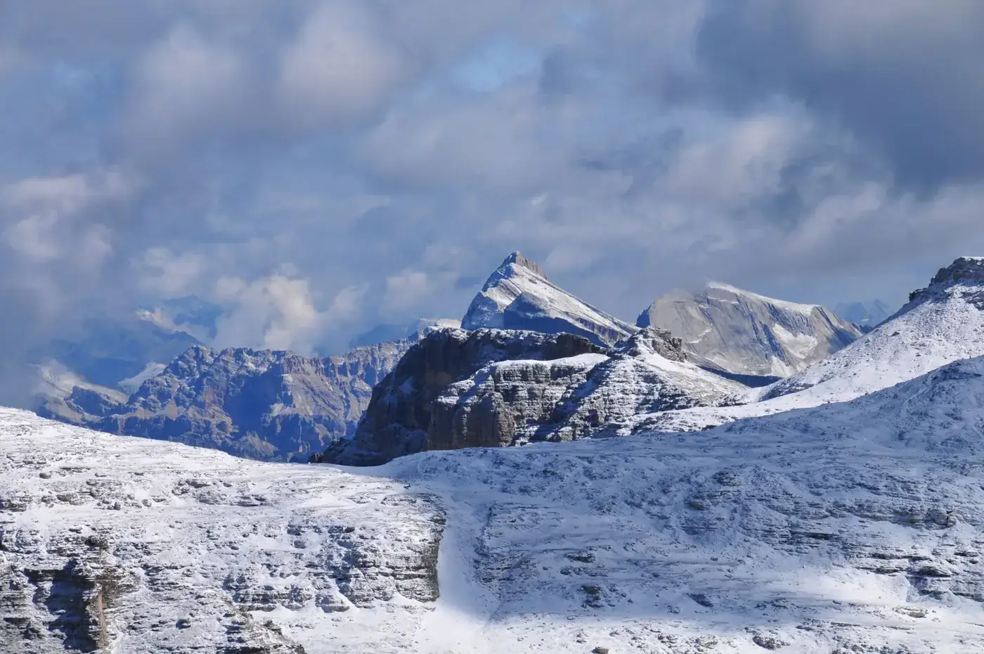 Breathtaking winter landscape of snow-clad mountains in the Italian Alps, Trentino-Zuid-Tirol.