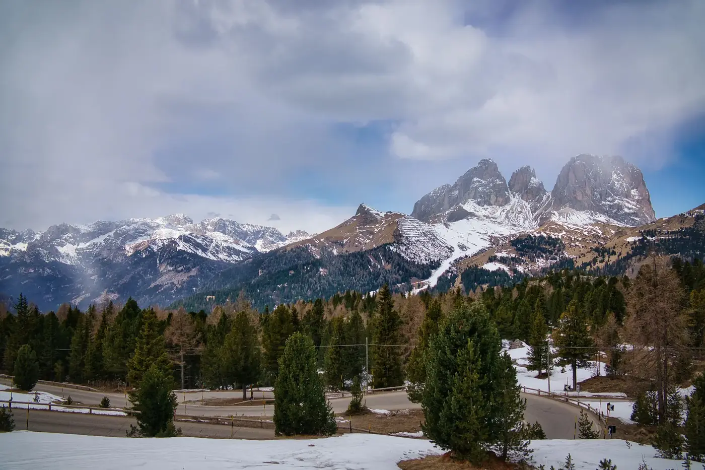 Breathtaking winter landscape of Sankt Ulrich, Trentino-Südtirol with snow-capped Italian Alps.